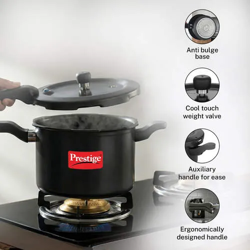  Prestige Svachh Hard Anodised Spillage Control Pressure Cooker, 7.5 L (Black) - Detail View